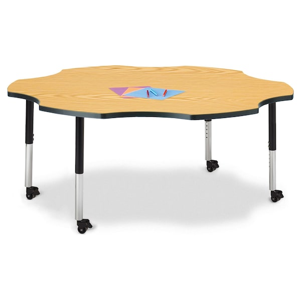 Berries Six Leaf Activity Table, 60 in., Mobile, Oak/Black/Black